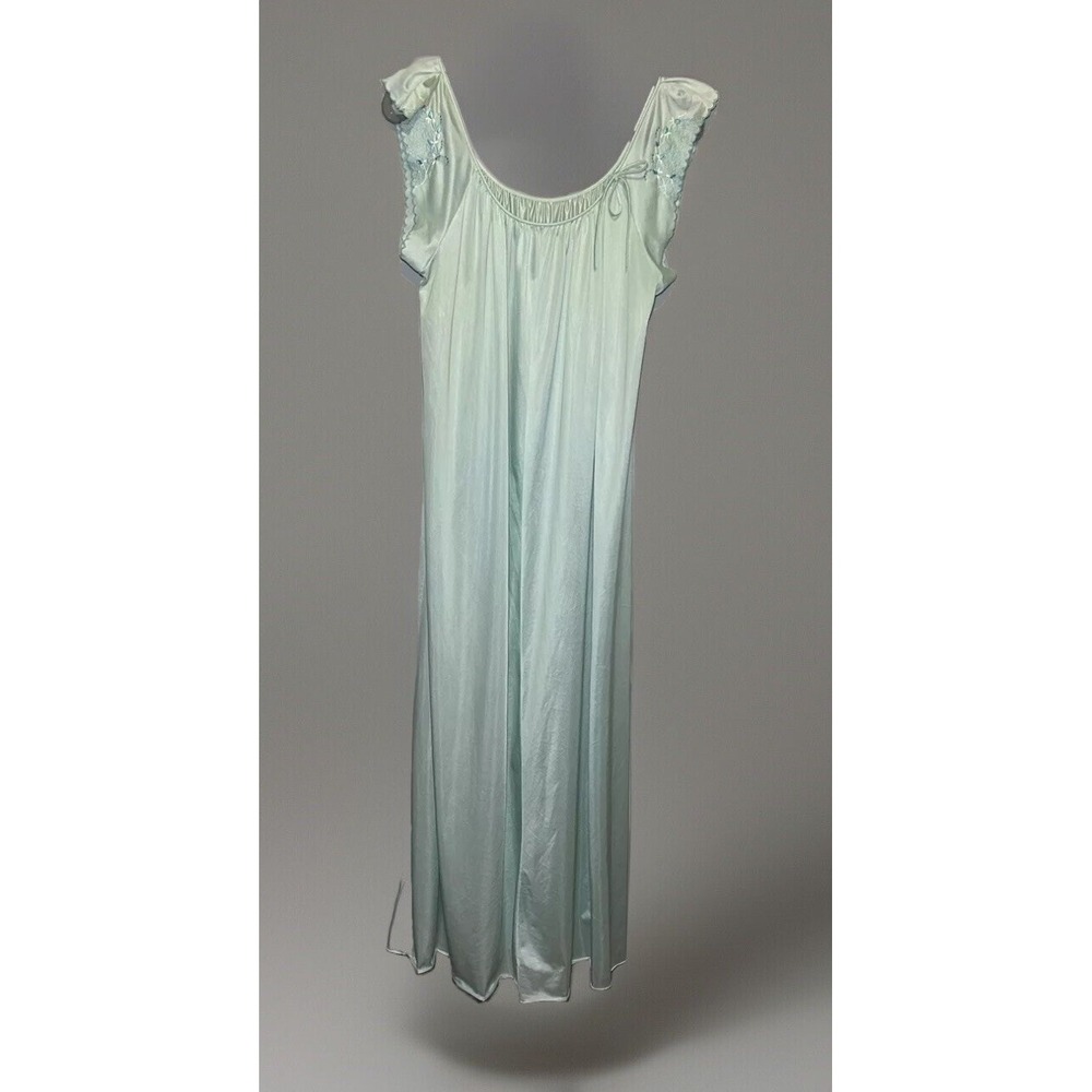 Komar Light Green Shiny Silky Long Antron Nylon Nightgown Vintage Womens S USA